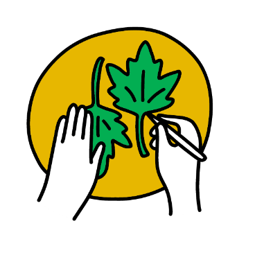 Hands drawing leaves