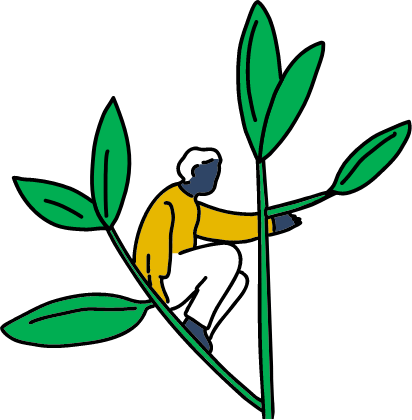 A person sitting on a grown plant