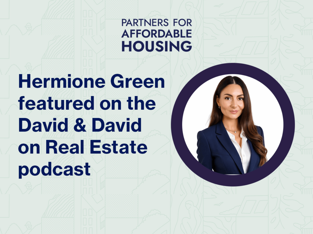 Blog cover announcing Hermione Green’s feature on the David & David on Real Estate podcast, with her professional headshot.