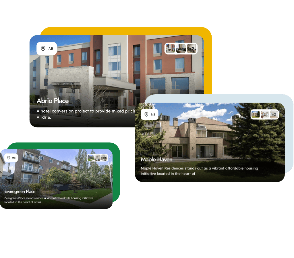 Several project sample pictures showing buildings in FrontDoor